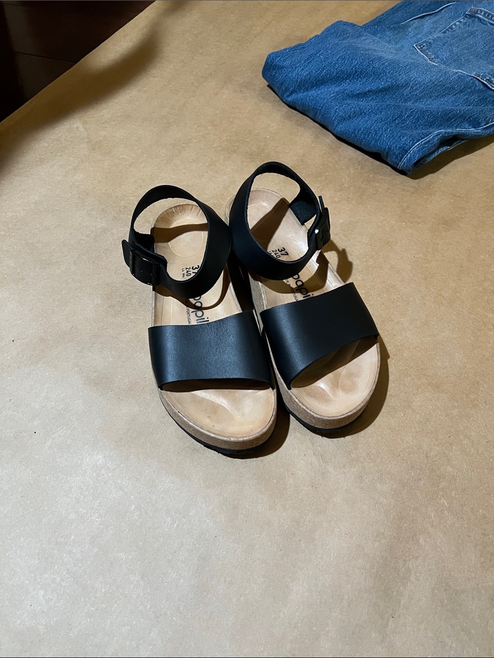 Papillio/Birkenstock Black Leather Two-Strap Ankle Sandals - Picture 2 of 8